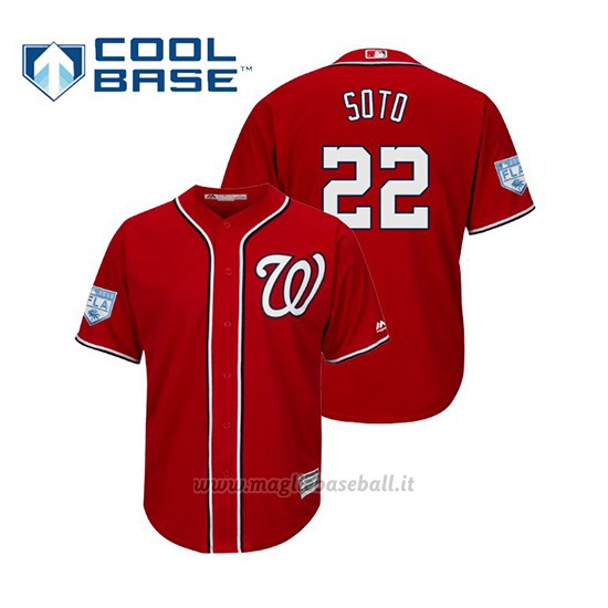 Maglia Baseball Uomo Washington Nationals Juan Soto Cool Base Entrenamiento De Primavera 2019 Rosso